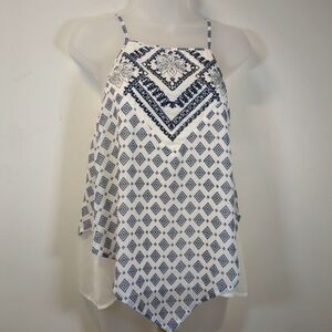 About Girl Blue and White Embroidered Tank Top , Size S